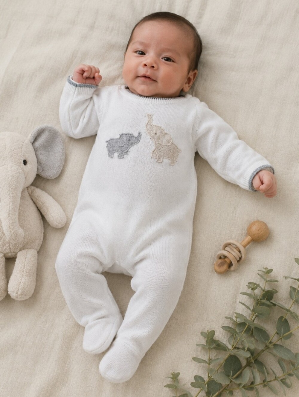Janie and Jack Knit One-Piece with Elephant Embroidery | 0-3M